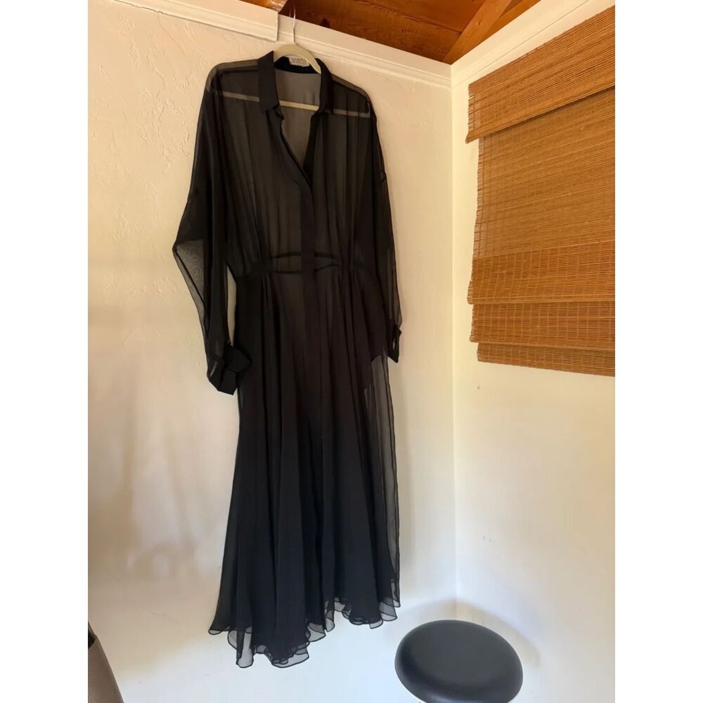 Vintage Norma Kamali OMO Designer Sheer Maxi Dress Black L Large 12 Long
